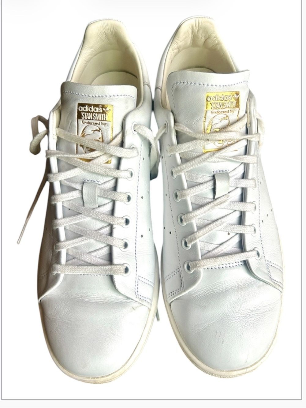 Adidas Stan Smith Lux Premium Leather White Gold Sneakers Women 9 Men 8 IG3389